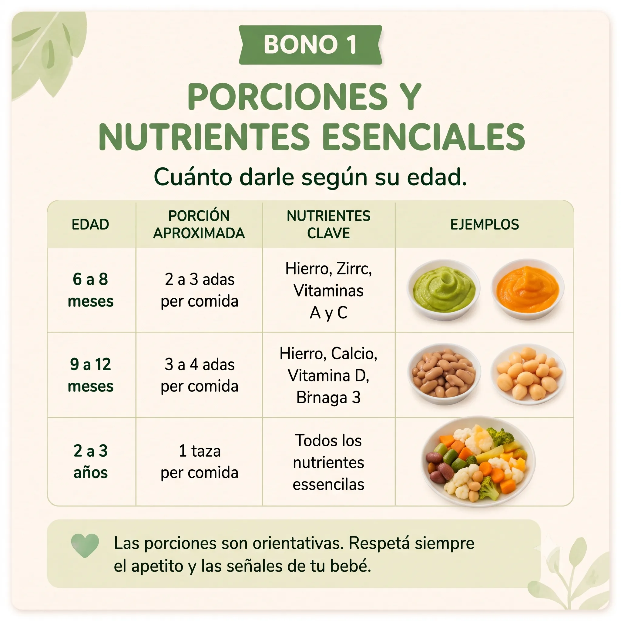 Porciones y nutrientes esenciales